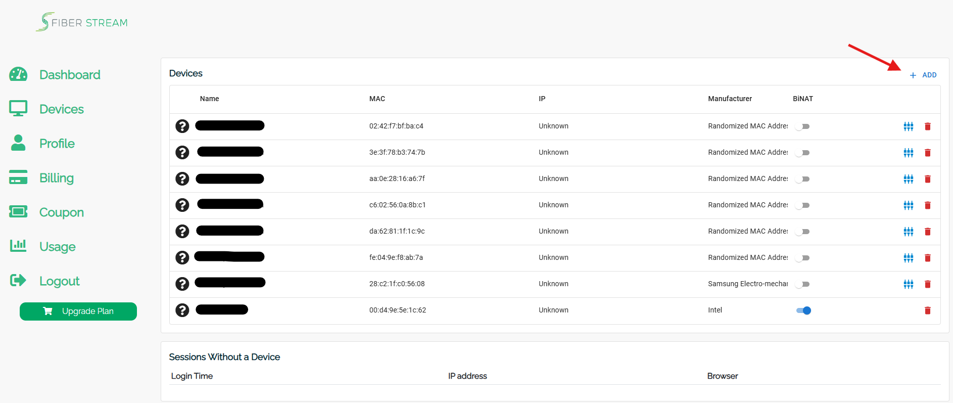 Add device screen in the resident portal